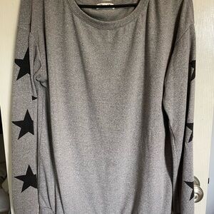 Gray Long Sleeve Top with Black Star Accents
